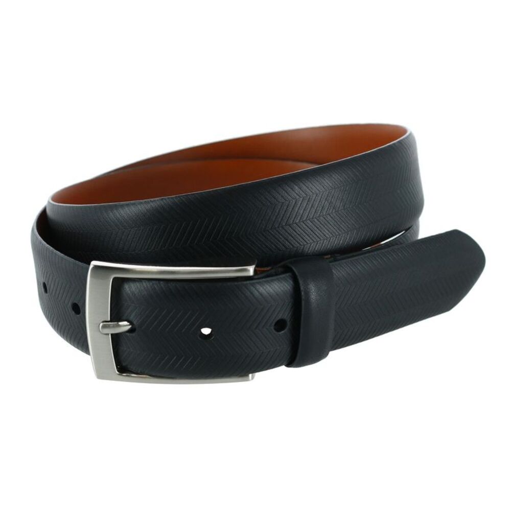 Trafalgar Men's Gregorio Herringbone Embossed Feather Edged Leather Belt